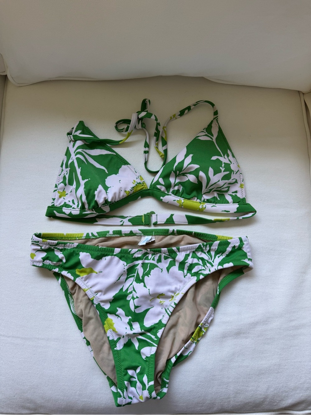 Vintage J. Crew Green and White Floral Bikini Never Worn Size L
